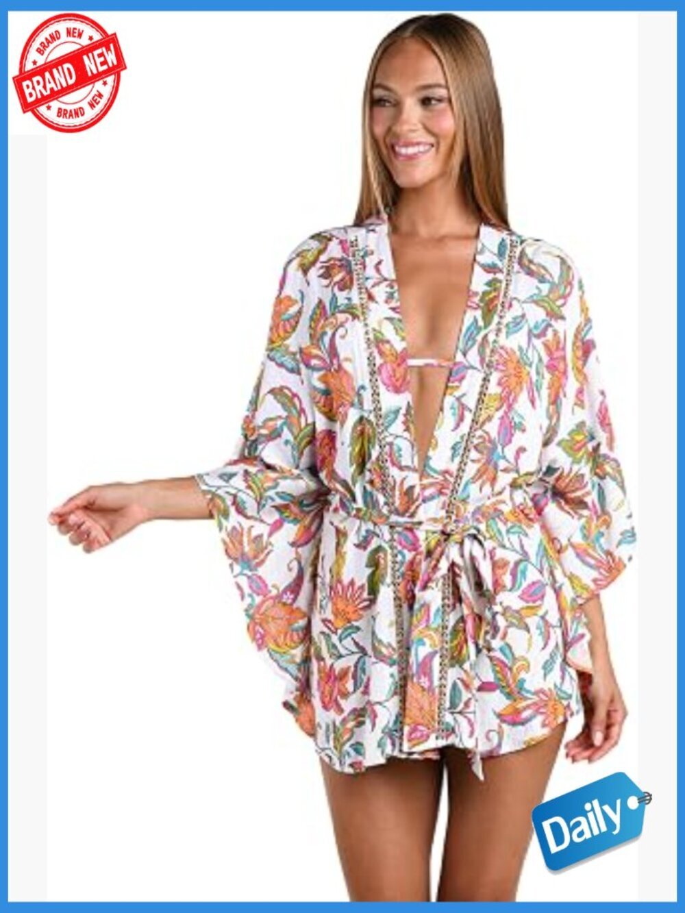 Womens Kimono Swimsuit Cover Up with Belt Loose Fit